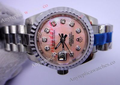 Stainless Steel Rolex Datejust Replica Pink MOP President Band Ladies watch
